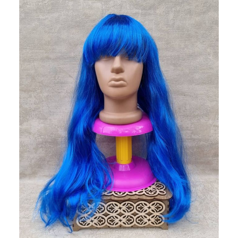 Синя перука люкс з прямим довгим волоссям
