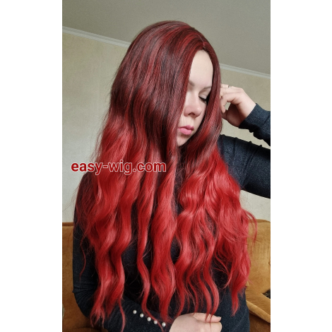 Термостійка перука з червоним довгим волоссям