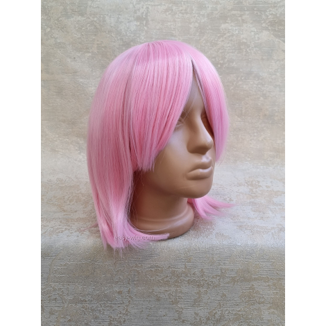 Коротка перука рожева з чубчиком