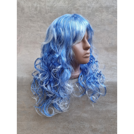 Карнавальна перука синя з білими прядками