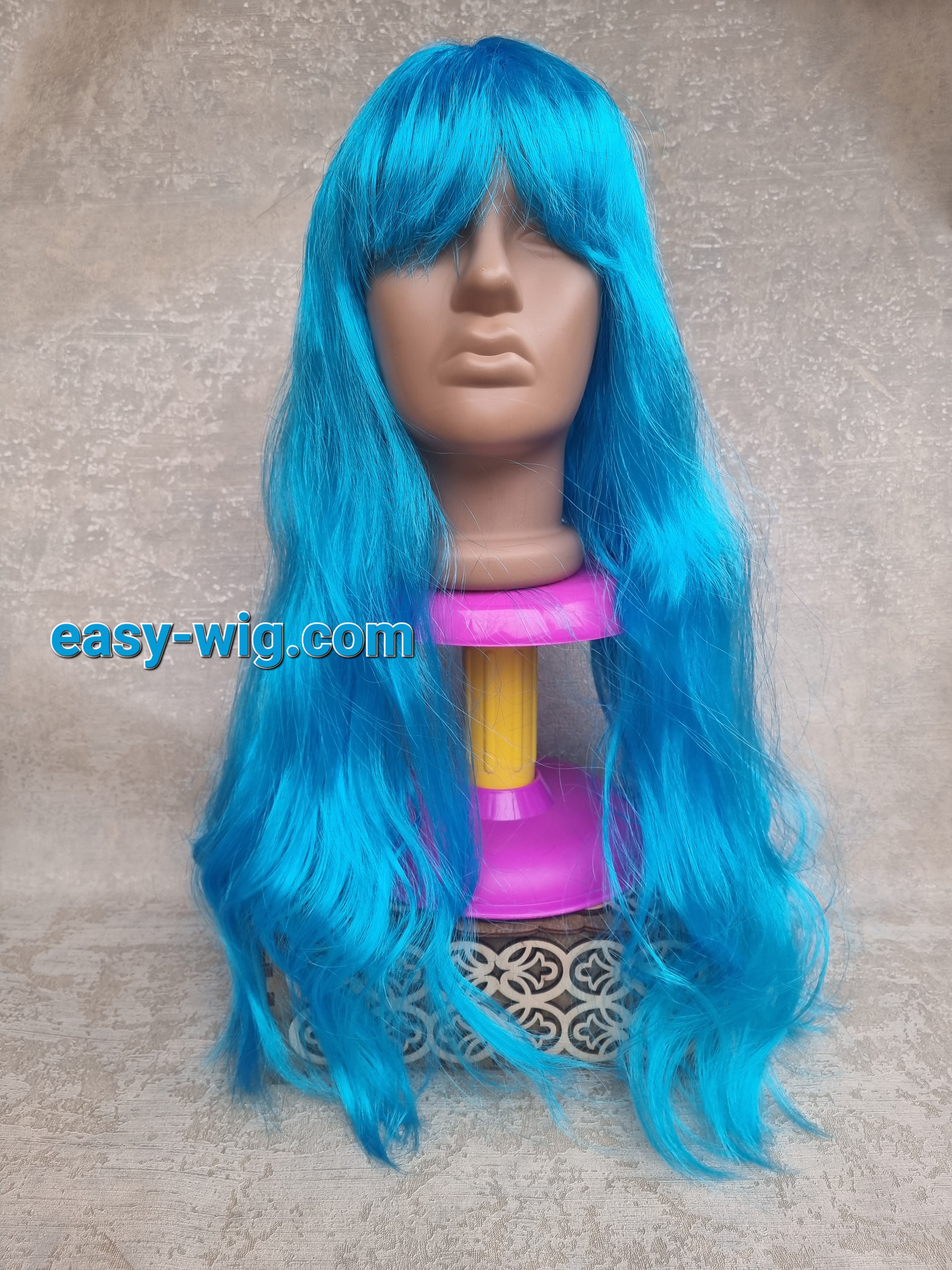 Длинный голубой карнавальный парик с челкой и прямыми волосами ❤️ из  синтетического волокна ❤️ купить в Харькове и с доставкой по Украине - Easy  Wig